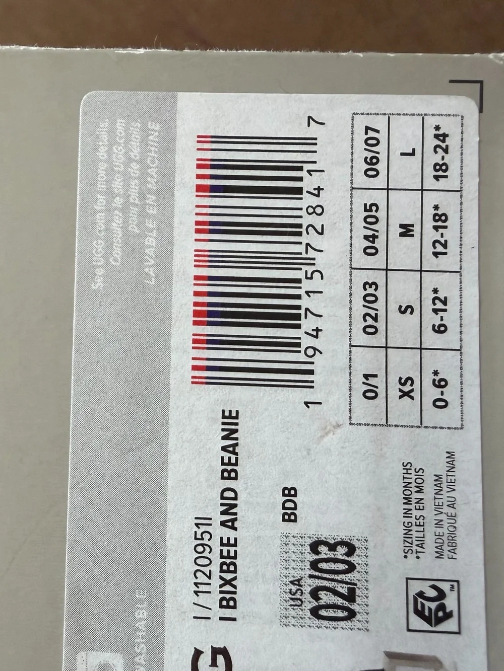 UGG Light Gray and White Box Label — I Bixbee and Beanie